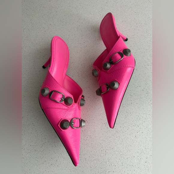 Balenciaga Cagole Leather Kitten Heels Fuchsia Pink Size EU 35 US 5 - Picture 8 of 11